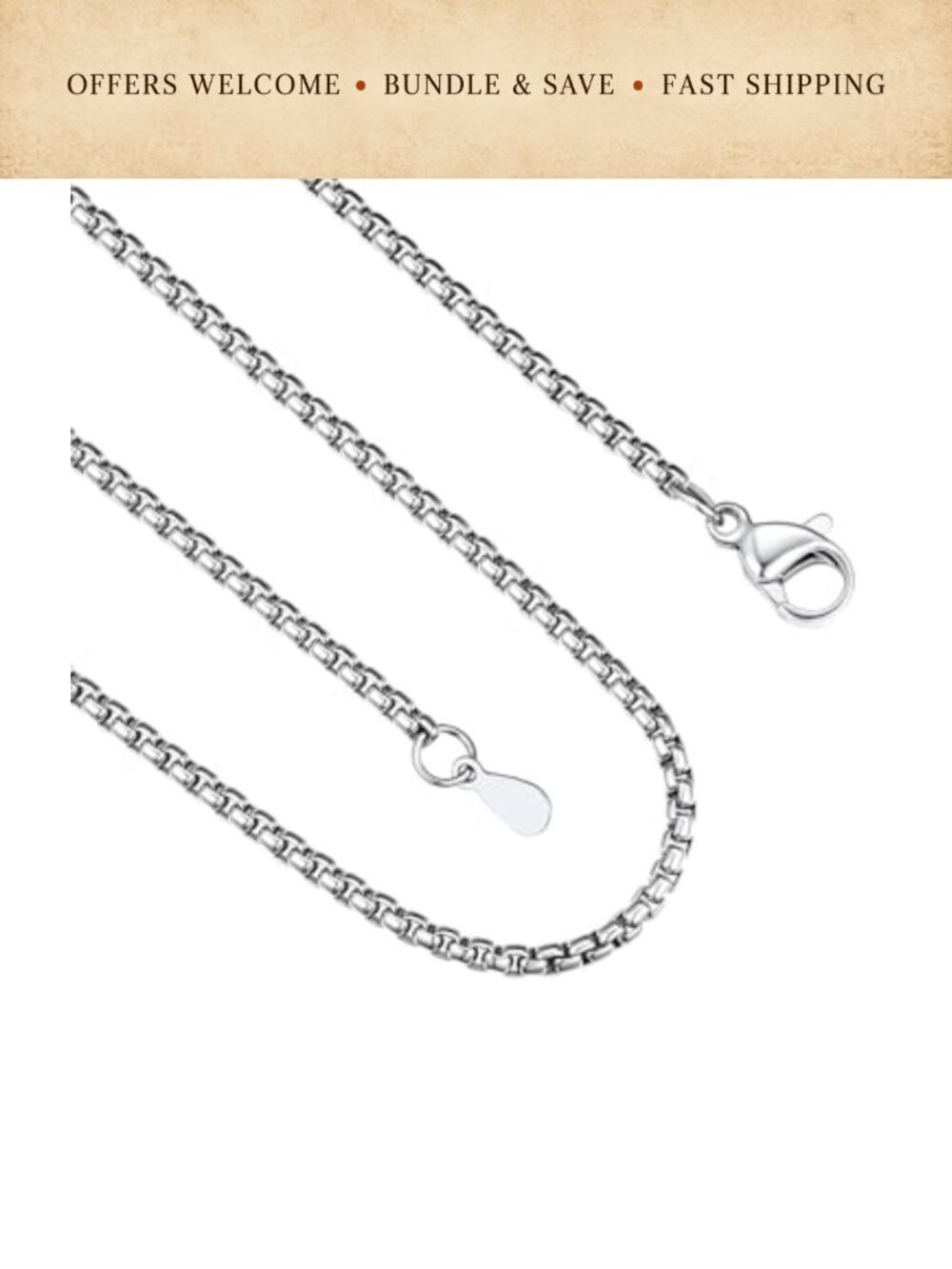 Stainless Steel Square Box Chain Necklace Rolo for Pendant Men